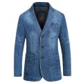 Blazers Jacket Men Casual Denim Slim Pocket Splicing Coat Men's Long Sleeve Single-Breasted Turn-down Collar Blazers Jacket.