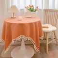 French ins and wind beige tassel round table cloth tablecloth, light luxury, high-end modern round coffee table tablecloth. 