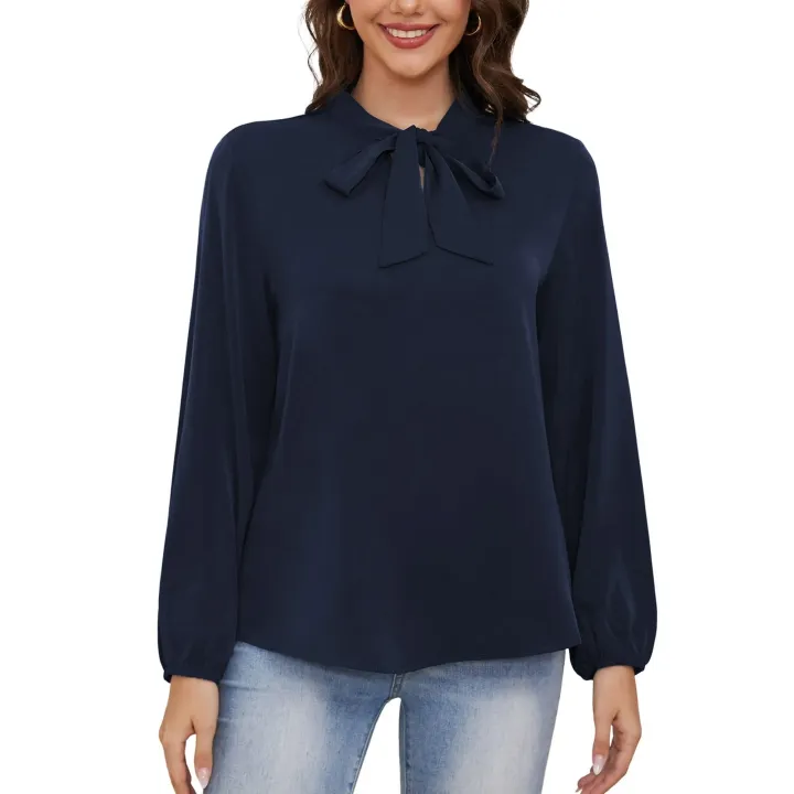 Wine%20Red%20Women%E2%80%99s%20Dressy%20georgette%20Blouse%20Business%20Work%20Casual%20Tie%20Neck%20Shirt%20Tops%20-%20Image%203