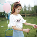 100%Cotton Short-SleeveTT-shirt Women's Korean-Style Fashionable Students All-Matching Summer New LooseinsRuffled Top.