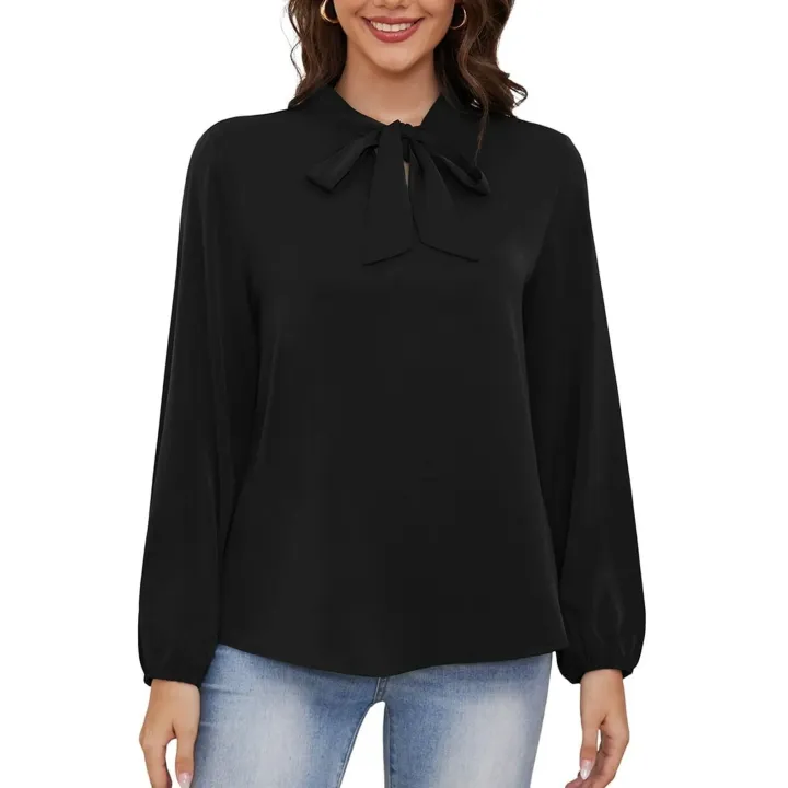 Wine%20Red%20Women%E2%80%99s%20Dressy%20georgette%20Blouse%20Business%20Work%20Casual%20Tie%20Neck%20Shirt%20Tops%20-%20Image%202