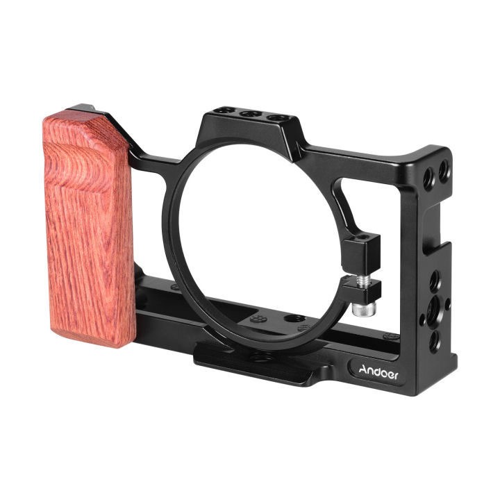 Camera%20Cage%20Compatible%20with%20Sony%20ZV1%20Camera%20with%20Wooden%20Handle%20Grip%20Cold%20Shoe%20for%20Mounting%20Microphone%20LED%20Light%20-%20Image%202