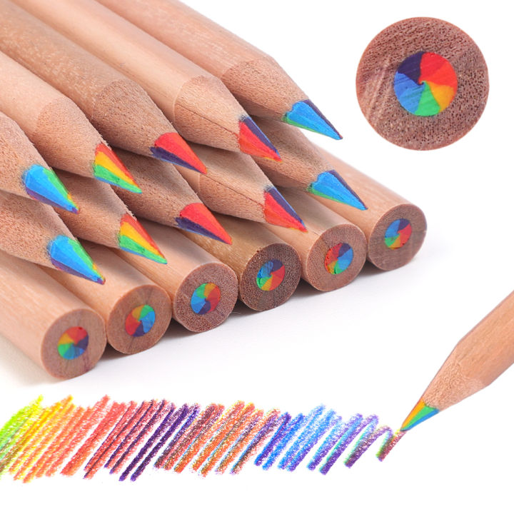 1/3pcs%207%20Colour%20Log%20Rainbow%20Core%20Coloured%20Pencils%20Student%20Drawing%20Pencils%20-%20Image%202