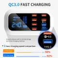 USLION 8 Port USB Charger HUB Quick Charge 3.0 LED Display Multi USB Charging Station Phone Desktop Wall Home EU Plug. 