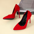 Big Size 35-45 women's shoes 2021 concise flock high heels women pumps pointed toe classic red gray ladies wedding shoes office.
