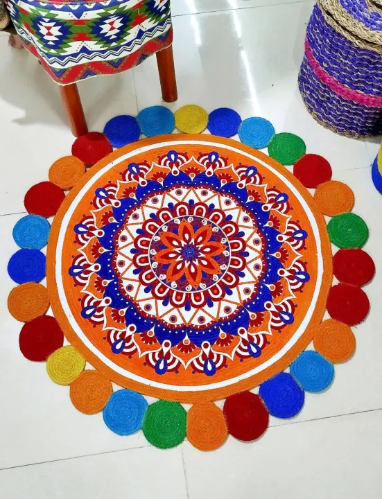 3ft%20Jute%20&%20Cotton%20Print%20Chaka%20mat/Rugs%20-%20Image%202