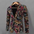 Casual Men Blazer Fashion Print One Button Autumn Single Button Colorful Pattern Suit Coat.