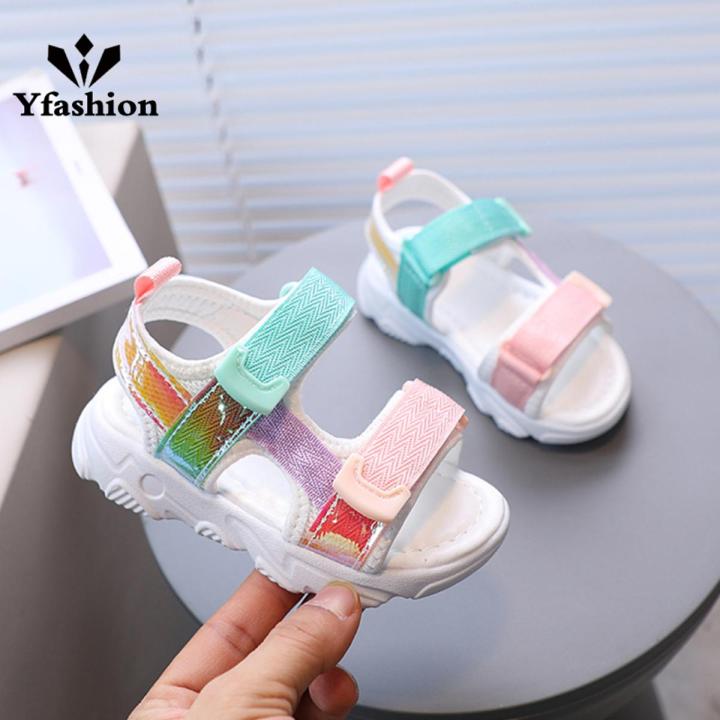 Yfashion Baby Beach Sandals Colorful Soft Sole Anti-slip Breathable Magic Sticker Toddler Shoes For 1-3 Years Old For Girls