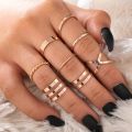 Women Twist Pearl Pearl Rings Set Fashion Geometric Hollow Crystal Ring For Women Heart Joint Rings.