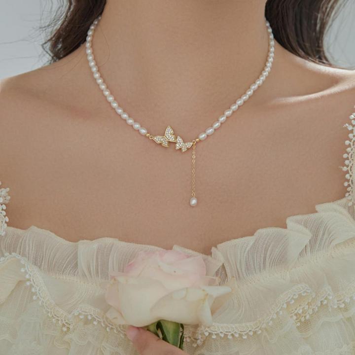 Elegant Pearl Necklace For Women Love Heart Flower Butterfly Pendant Choker Party Accessories Jewelry Gifts