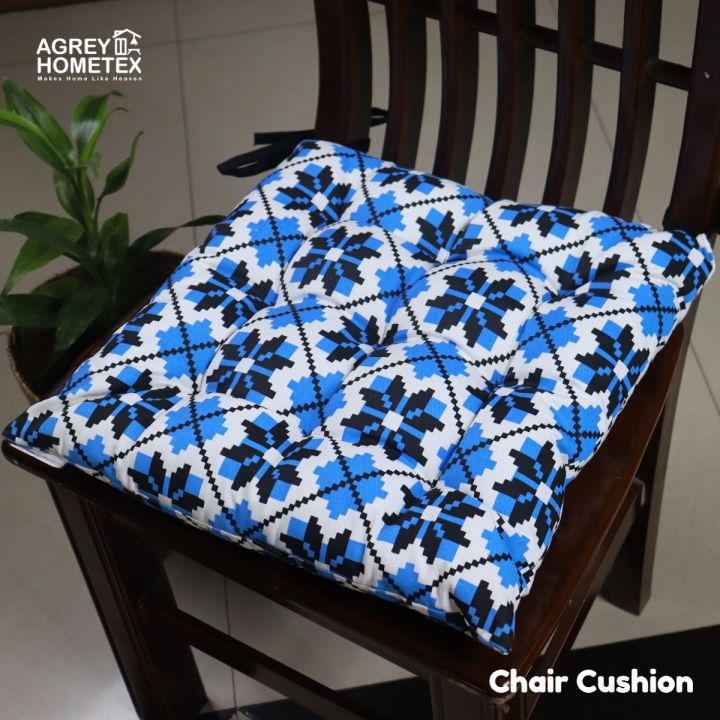 Square Chair Cushion, Cotton Fabric, Blue & Black, (20″x20″)