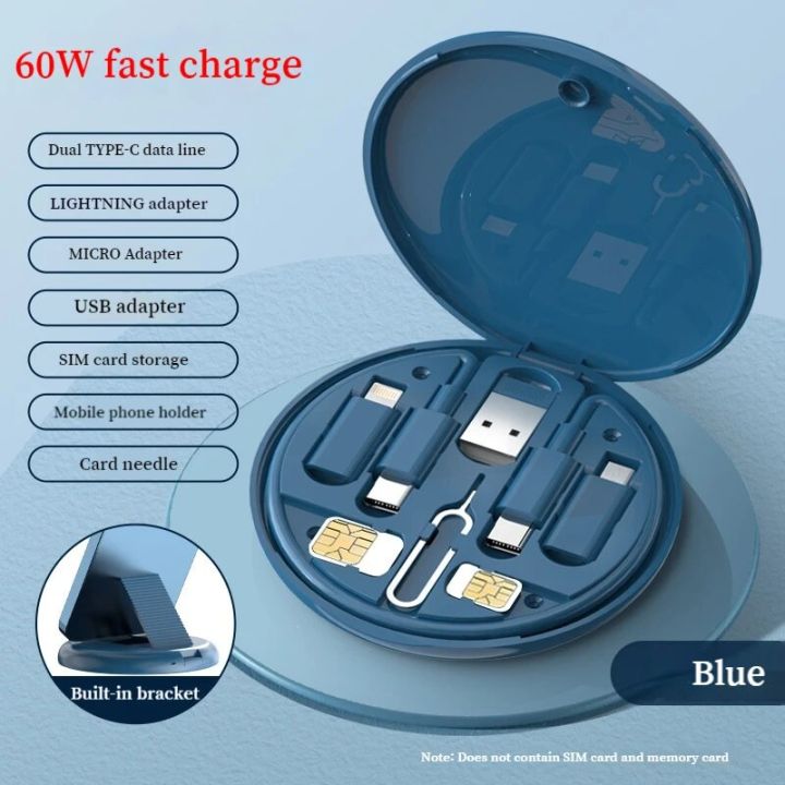 Mini Data Cable Set Storage Box 60w Quick Charge Multi Function Data Cable 3 in 1Portable Smart Cable Box Converter Cable Kit