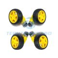 4 Pair DC Gear Motor Dual Shaft with Tire Wheel + Solder Wire | 3V–6V TT Motor Set (4 Yellow Motors + 4 × 65mm Wheels) | Arduino Smart Car & Robotics Projects. 