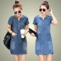 Plus Size 5XL Summer Style Denim Dresses Women V-Neck Short Sleeve Slim Jeans Dress With Pockets Vestidos Women Clothing. 