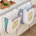 Wall Mounted Folding Trash Can Kitchen Foldable Waste Bins Hanging Storage Basket Plastic Sorting Kitchen Cabinet Trash Bin.