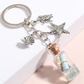 Sea Keychain Shell Starfish Conch Moving Liquid Drift Bottle Key Ring Wishing Key Chains Friendship Gifts Handmade Jewelry.