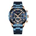 CURREN 8355 Royal Blue Stainless Steel Chronograph Watch For Men - RoseGold & Royal Blue. 