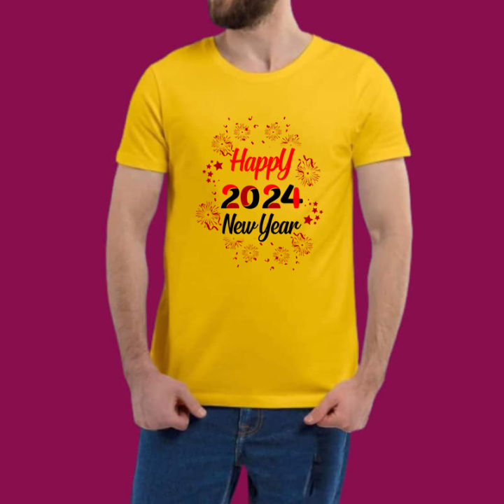 HAPPY NEW YEAR 2024 New Design Casual Half Sleeve T-Shirt For Men's