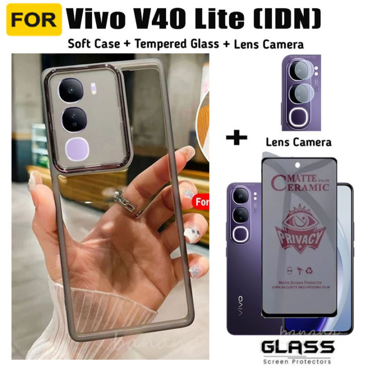 Vivo V40 Lite 4G Shockproof Silicone Phone Case with Camera Protective 3 in 1 Vivo V40Lite 5G Anti Spy Screen Protector Soft Ceramic Matte Privacy Protector and Camera Lens Film