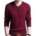 Sunnyheart Chic Men Solid Color V Neck Long Sleeve Pullover Slim Fit Knitted Sweater Blouse. 