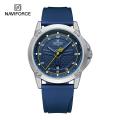 NAVIFORCE 8031 Silver- Blue Sport Quartz watch for men Silicone strap with Date Alloy Case wristwatch -BLUE.