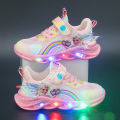 Girls' with lights 2024 Spring and Autumn New mesh breathable children's sports versatile girl princess shoes.