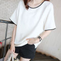 plus Size Women's Clothing 2024 Summer New v Collar Short Sleeve Shoulder T Women's Fat T-shirt mm Design Drawstring Slimming Hot Girl Top.