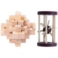 2pcs Wood Puzzle Brain Teaser Toy Games :1pcs Interlocking Puzzle & 1pcs Tetrakaidecahedron Lock Logic Puzzle Tik Tok. 