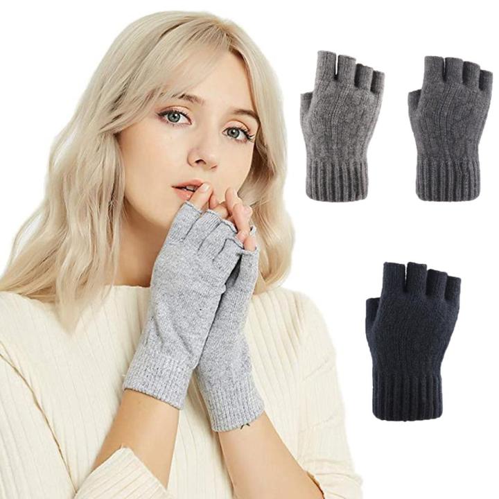 Fashion Winter Plush Thick Gloves Knitted Warm Half Finger