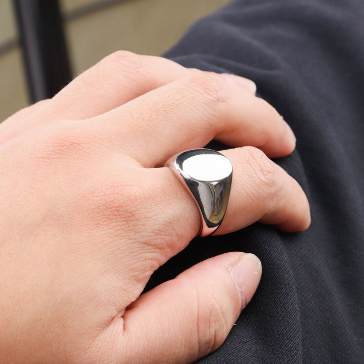 Chris April 316L stainless steel PVD chunky gold rings women plated oval signet ring