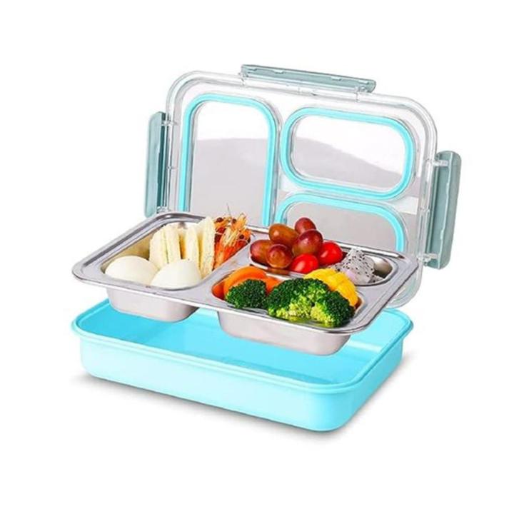 Srxes 304 Stainless Steel Lunch Box, Lunch Box for School, Lunch Boxes, Lunch Box for Office, Tiffin Boxes, Ideal for 12+ Year Teenagers (3 Compartment, Blue)