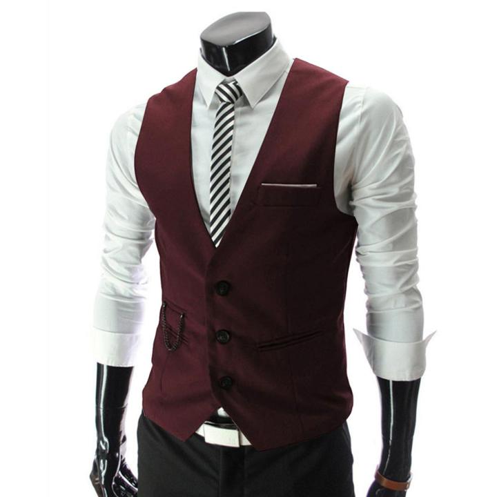 Business Vest Three Buttons Solid Color Men Formal Business Vest