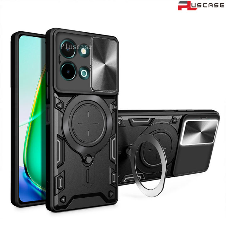 PlusCase for Vivo Y28 4G 360° Rotate Ring Stand Full Protection Slide Lens Cover Shockproof Case