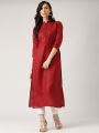 "Maroon Linen Stylish and Fashionable Casual Ready Made Kurti for Women (Tailor Made) - Maroon_NecktoBodyKuchi". 