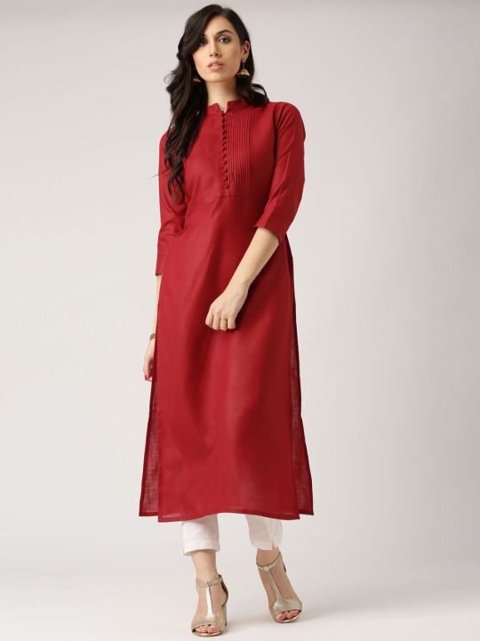 "Maroon%20Linen%20Stylish%20and%20Fashionable%20Casual%20Ready%20Made%20Kurti%20for%20Women%20(Tailor%20Made)%20-%20Maroon_NecktoBodyKuchi"%20-%20Image%203