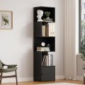 5 Tier Bookshelf, S Shaped Bookcase with Door, Modern Open Book Shelf Standing Unit, Room Divider, Freestanding Wood Display Shelf for Living Room, Office, 72/16.