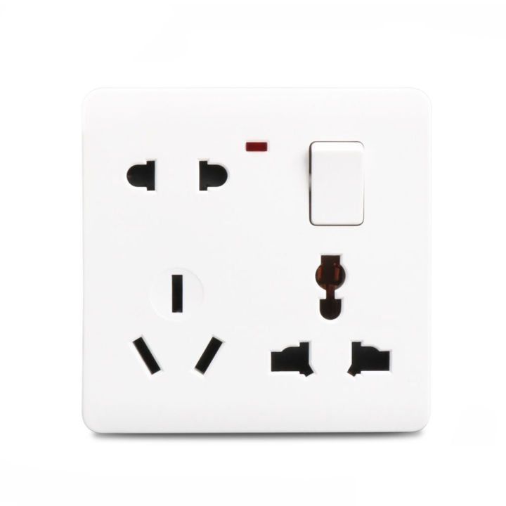 6 Pin Multi Gang Socket with Indicator 3 pin & 2 Pin Multi Function Universal Wall Switch Socket