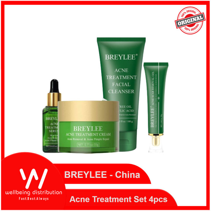 Breylee Acne Treatment Set 4pcs (Facial Cleanser, Acne Gel, Serum ,Cream)