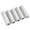 Threaded Rod Connector, 60mm Length 5 Pcs Hex Coupling Nut Sturdy 304 Stainless Steel Silver for Indoor Outdoor. 