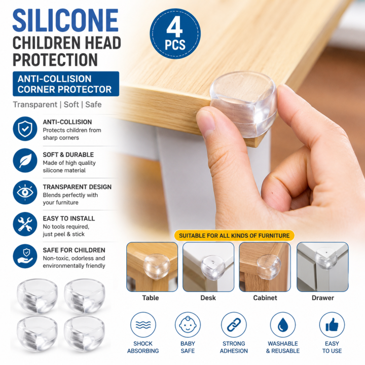 Silicone Children Head Protection, (4 Pcs )Anti-Collision Corner Transparent Anti-Collision Desk Corner Anti-Knock The Sleeve