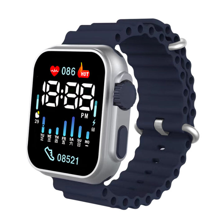 LED Digital Fashionable Luxury Silicone Band Sports Belt Watch for Smart Men Boys Gents Ladies Unisex Black Pink