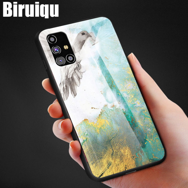 Biruiqu%20For%20Samsung%20Galaxy%20M31s%20Shockproof%20Fashion%20Marble%20Tempered%20Glass%20Back%20Case%20Cover%20-%20Image%202