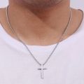 Vonmoos 16-24 Inch Silver Cross Necklace Mens Cross Necklaces with 2.5mm Cross Chain and Exquisite Stainless Steel Cross Pendant.