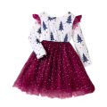 Kids Christmas Dress for Girls Clothes Autumn Winter 2024 New Child Casual Print Long Sleeve Mesh Patched Princess Dress 2-8Y. 