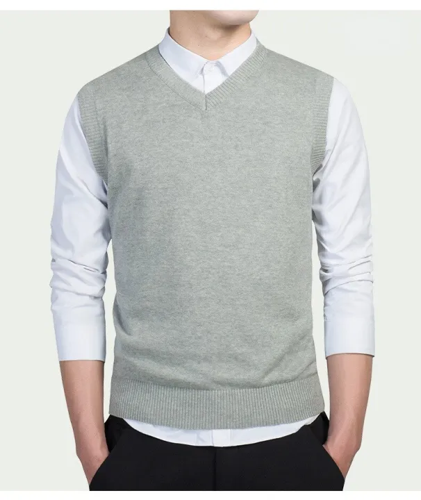 Spring%20Autumn%20Winter%20Solid%20Color%20Sweater%20Men's%20V-neck%20Bottoming%20Knitting%20Knitted%20Sweater%20Sleeveless%20Pullover%20Vest%20Sweater%20Men%20-%20Image%202
