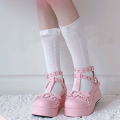 new Sweet Heart Buckle Wedges Mary Janes Women Pink T-Strap Chunky Platform Lolita Shoes Woman Punk Gothic Cosplay Shoes 43 House Foocus. 