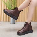 New Women's Shoes Spring Fashion Retro Solid Color Platform Booties Foreign Trade Piece Flat Zipper Lightweight Boots Mom Shoes. 