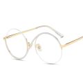 New Fashion Round Semi-Rimless S Shape Women EyeGlasses Big Frame Clear Lens Optical Eyewear Men Vintage Anti-Blue Light Glasses. 