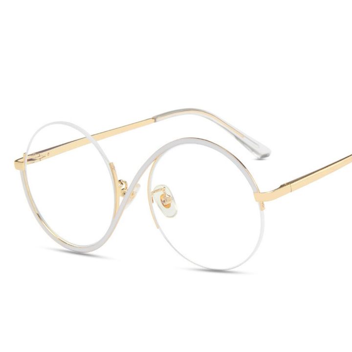 New%20Fashion%20Round%20Semi-Rimless%20S%20Shape%20Women%20EyeGlasses%20Big%20Frame%20Clear%20Lens%20Optical%20Eyewear%20Men%20Vintage%20Anti-Blue%20Light%20Glasses%20-%20Image%205