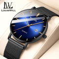 LouisWill Men's Watch Fashion Blu-ray Phantom Watch Ultra-thin Waterproof Watch With Calendar Quartz Mesh Watch Casual Quartz Watch Wristwatches for Men Steel Mesh Band Watch. 